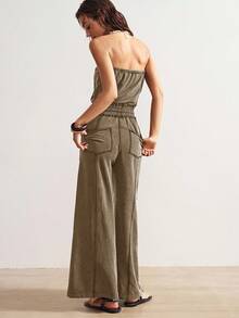 Bohemela Women's Street Style Knit Drawstring Tube Top Jumpsuit - Brown - View 4