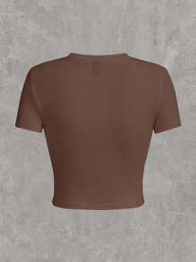 Casual Simple Boot Printed Round Neck Short Sleeve Slim Fit Crop Top T-Shirt For Women, Suitable For Summer