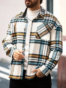 Manfinity Homme Áo khoác kẻ caro thường ngày cỡ lớn dành cho nam, Xuân/Thu - Nhiều màu - Xem 4