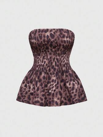 J-Fashion Top a fascia con volant e stampa leopardata da donna