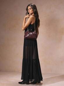 SHECARRY 女士蛇皮纹时尚日常通勤大容量单肩包 - 酒紅色 - 查看 4