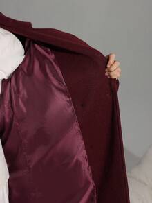 Glisette Manteau long minimaliste élégant à coupe droite de couleur unie à manches longues pour femmes, automne/hiver - Rouge foncé - Voir 9