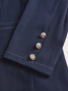 Modelyn Setelan 2 potong Vintage Kontras Warna Denim Efek Lengan Panjang Kancing Depan dan Rok Lipit Kasual untuk Musim Gugur/Dingin - Navy Blue - View 5