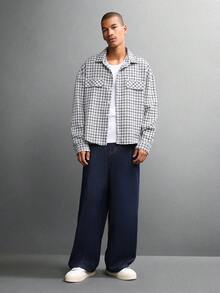 SUMWON Camisa de franela a cuadros corta con botones, manga larga, camisa de trabajo de estilo casual de calle, ajuste regular, con forro cepillado, ropa de trabajo utilitaria con bolsillos delanteros