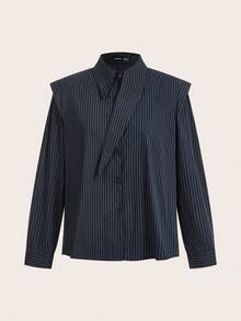 Briarwyn Camisa de mujer de manga larga a rayas con cuello asimétrico, conjunto de ropa de verano elegante para mujeres