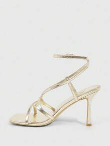 CUCCOO SZL Women's Gold Metallic PU Fashionable Sexy Strap Buckle Nightclub Glamorous Pointed Toe High Heel Sandals