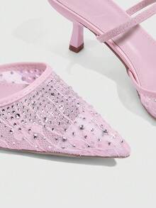 CUCCOO SZL Women's Pink Rhinestone Embellished Pointed Toe Chunky Heels Pumps - Pink - View 6