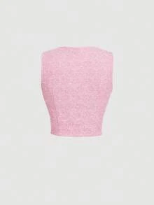 SHEIN MOD Pink Vest Top, Straight Leg Pants, Ladies Elegant Suit Set, Trim Women's Suit Set, Blazer Jacket And Pants, Early Autumn Outfit Back To School Preppy Tops 2pcs Set Pants Old Money Style - Baby Pink - View 6