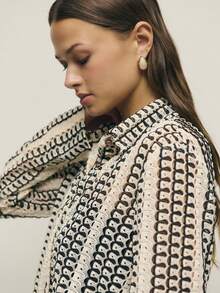 Nöista Crochet Button-Up Shirt Features A Vibrant Striped. With Long Sleeves And A Collared Neckline, It's Perfect For Layering Over Basics,4th Of July - Multicolor - View 2