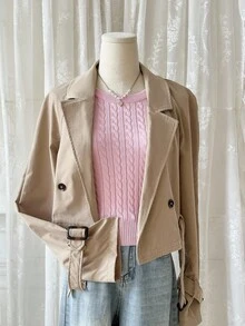 SHEIN MOD 柔軟粉色春夏女士粗針織上衣 - 粉色 - 查看 2