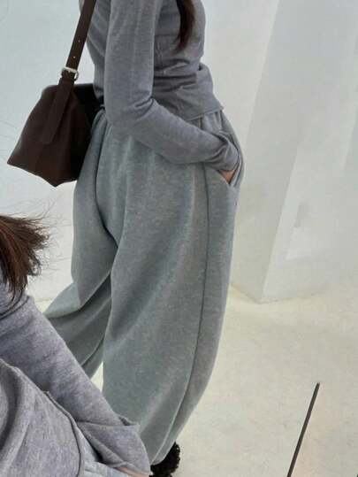 INAWLY Plus Size Women Casual Fashion Street Riding Horse Pattern Drawstring Waist Slant Pocket Loose Wide Leg Sweatpants