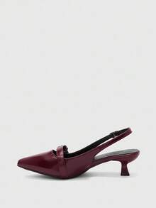 CUCCOO BIZCHIC Pointed Toe Kitten Heel Burgundy Women's Fashion Backless Low Heel Pumps, Versatile For Daily Wear And Commuting