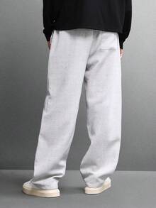 SUMWON Premium Wide Leg Skater Fit Textured Melange Pants Drawstring Relaxed Trousers High Waist Versatile Bottoms Fall Winter Casual Comfort - White - View 2