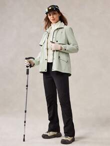 OutZeal 女式防水抽绳腰部翻盖口袋连帽户外外套徒步露营 - 綠色 - 查看 7