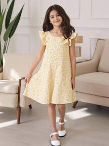 SHEIN 女大童滿身花卉提花荷葉邊洋裝