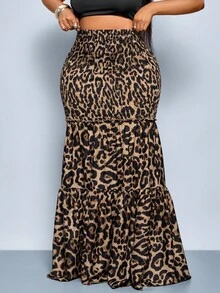 SOLERSUN Váy xòe họa tiết da báo, kiểu dáng thời trang mùa thu xuân cỡ lớn, chất liệu đặc biệt, co giãn cao, viền bèo nhún, thích hợp mặc khi đi hẹn hò, tiệc tối và tiệc cocktail, thời trang dành cho nữ - màu nâu - Xem 6