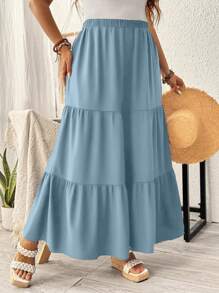 EMERY ROSE Quần ống rộng cạp chun màu trơn cỡ lớn cho nữ - Màu xanh bụi bặm - Xem 3