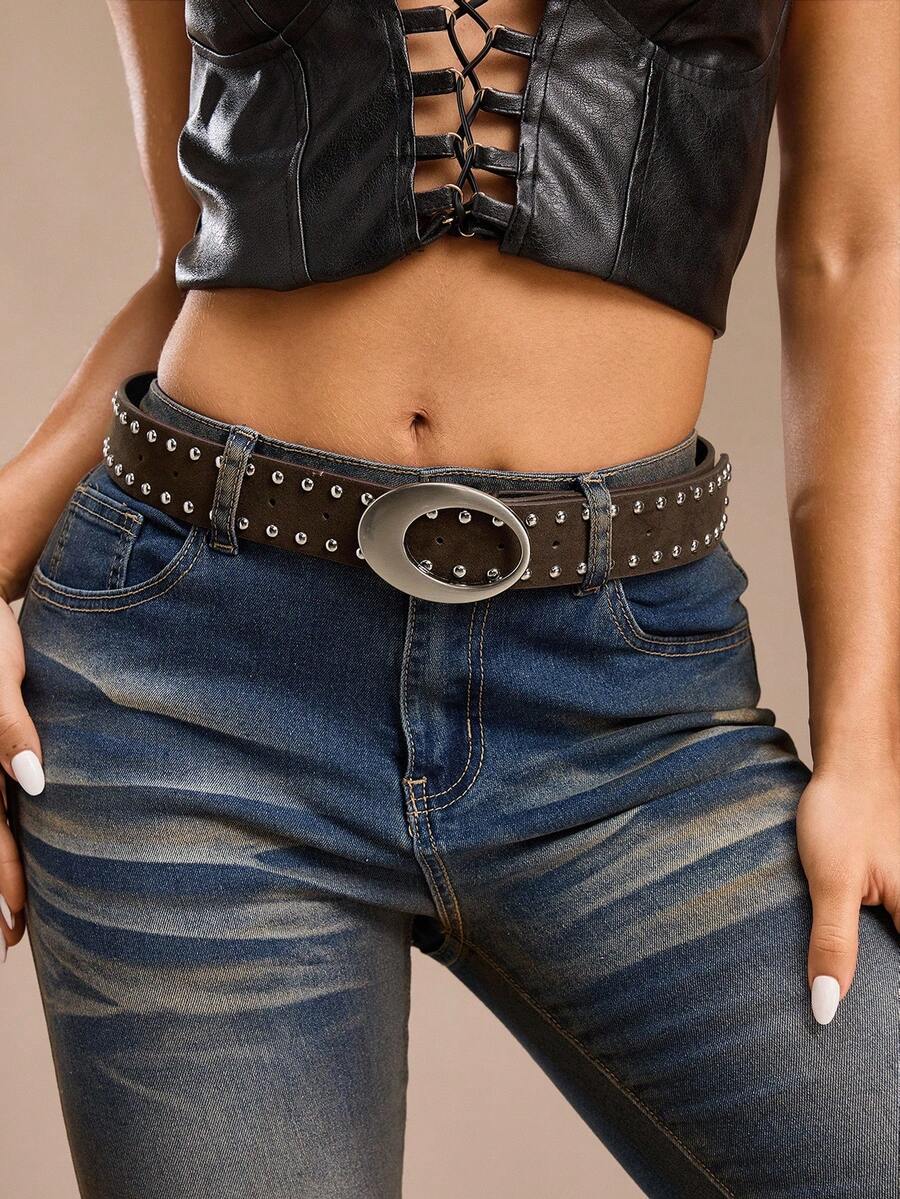 SHEIN Curea decorativă vintage la modă pentru femei, cu ținte - Multicolor - Vizualizare 1