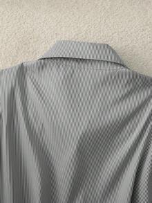 Franclia Fashion Casual Daily Versatile Commuting Blue Striped Shirt Collar Embroidery Short Sleeves Belt Decoration Khaki Wide-Leg Pants Shorts Women's Spring And Summer Two Pieces Suits Ladies Teacher Clothing Ladies Two Pieces Suit