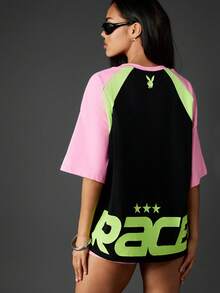Missguided x Playboy Áo thun tay ngắn in họa tiết Colorblock cỡ lớn cho mùa xuân hè thường ngày - Nhiều màu - Xem 2