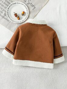 SHEIN Infant/Toddle Baby Boy Suede And Plush One-Piece Stand Collar Jacket, Stylish Street-Wear, Baby Boy Clothes, Children Clothing, Baby Boy Sets Baby Boy Fleece Jacket Winter Baby Clothes Baby Coat Baby Boy Winter Coat Baby Boy Jacket Fall - Brown - View 2