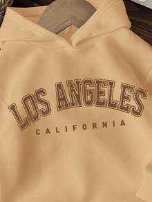 Tween Boy Casual Cartoon Pattern Thick Hooded Long Sleeve Sweatshirt, Suitable For Autumn/Winter Fall - Camel - View 4