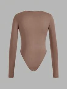 SHEIN EZwear Bộ 3 áo liền quần dài tay tối giản đa năng màu trơn dành cho nữ, phù hợp cho mùa thu/đông - Nhiều màu - Xem 4