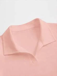 Airaco 女士休闲纯色短袖T恤，夏季 - 藕粉色 - 查看 3