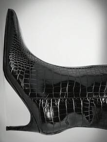 SHUZIA 女式低跟简约基本款日常舒适PU黑色高跟靴 - 黑色 - 查看 5