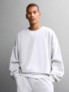 SUMWON Crop Fit Sweatshirt With Hood And Baggy Joggers Plain - Grey - View 3