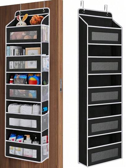 SHEIN 1Pc, 1 Layer/5 Layer Fabric Over The Door Hanging Bag, Multi-Layer Storage Hanging Bag, Non-Woven Hanging Bag Behind The Door, Large Capacity Home Bedroom Hanging Storage Bag, Hanging Storage Hanging Bag Dress Pants Shoes Jeans Boots Skirt Bedroom, Organizer, Home Storage