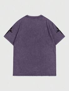 ROMWE MEN Goth Áo thun nam tay ngắn in họa tiết cổ điển - Màu tím - Xem 2