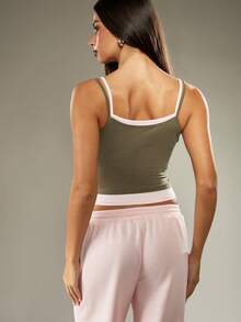 MISSGUIDED Áo Cami hai lớp dáng ngắn, in số, không tay, kiểu dáng thể thao, thiết kế retro, thời trang mùa hè, kiểu áo layering cơ bản. - xanh quân đội - Xem 2