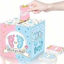 51pcs, Gender Reveal Ballot Box With 50 Ballot Cards BabyShower Decorations Party Invitations And Voting Game Gender Reveal Party Supplies (Pink, Blue) - Includes 1 Box And 50 Cards