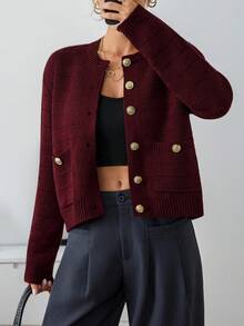 EURMUSE Áo khoác cardigan nữ màu đỏ tía cho mùa đông thường ngày - Màu Đỏ Sâu - Xem 5