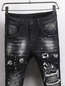 Manfinity LEGND 男士夏季时尚破洞黑色休闲牛仔裤