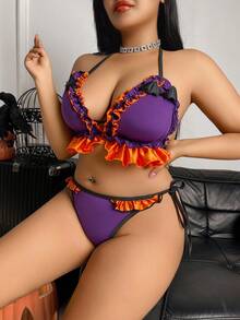 Fantasy Costume Bộ 2 áo ngực không dây gợi cảm bằng lưới satin phối màu Halloween, cỡ lớn - Nhiều màu - Xem 5
