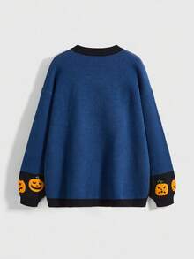 ROMWE Áo khoác cardigan dệt hoa văn hình bí ngô Halloween dễ thương cổ điển dành cho nữ - Nhiều màu - Xem 2
