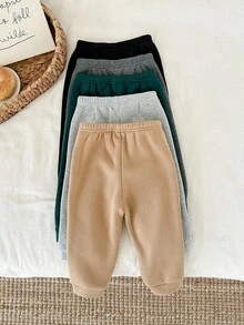 SHEIN 5 件套男婴纯色针织松紧腰裤，百搭慢跑运动裤多件装，秋冬