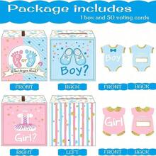 51pcs, Gender Reveal Ballot Box With 50 Ballot Cards BabyShower Decorations Party Invitations And Voting Game Gender Reveal Party Supplies (Pink, Blue) - Includes 1 Box And 50 Cards