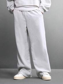 SUMWON Crop Fit Sweatshirt With Hood And Baggy Joggers Plain - Grey - View 4