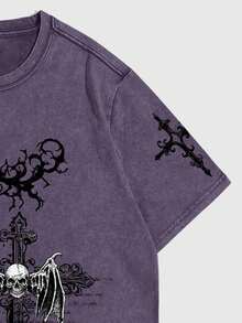 ROMWE MEN Goth Áo thun nam tay ngắn in họa tiết cổ điển - Màu tím - Xem 3