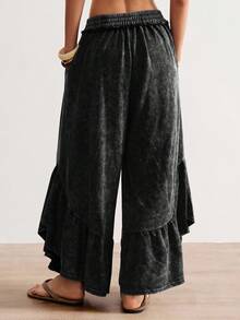 Bohemela Women's Casual Solid Color Knit Loose Wide-Leg Washed Pants