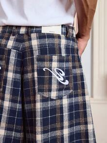 SWAVVY Men's Plaid Pocket Casual Loose Long Pants, Fall - Brown - View 3