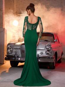 Glamrae Elegant Luxurious Beaded&Rhinestone Embellished Elastic Ruched Mermaid Skirt,Suitable For Weddings,Parties,Vacations,Galas,Formal Occasions - Dark Green - View 2