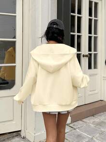 SHEIN EZwear 杏色秋冬女款针织连帽卫衣 - 杏色 - 查看 2