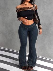 Jeanoix Quần jean ống loe bó sát thường ngày đa năng cho nữ cỡ lớn - Màu xanh lam - Xem 3