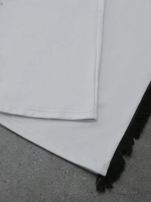 Manfinity Roghcode 男士灰色美式高街元素结合卡通狼脸大嘴魔鬼角大号数码印花连帽衫侧面毛边流苏拼接工艺阔腿裤套装街头潮流四季穿搭适合送给男朋友朋友当礼物秋季穿搭 - 灰色 - 查看 8