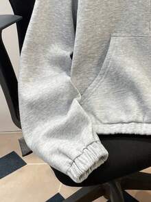 SHEIN 少女灰色落肩拉链半开襟短款卫衣，秋冬季款 - 淺灰色 - 查看 5