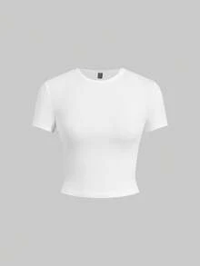 SHEIN EZwear 5件套基本款纯色修身短袖T恤 - 酒紅色 - 查看 5